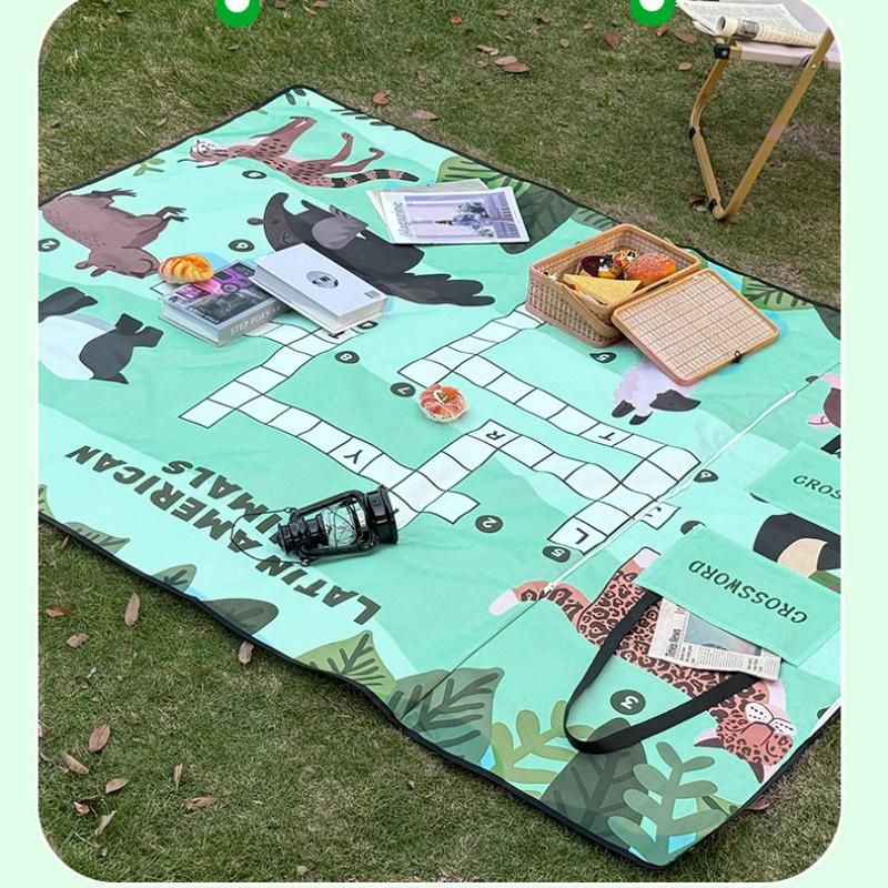 Blue 2-in-1 Oxford Picnic Blanket and Shoulder Bag（150*200cm） -  Foldable Outdoor Mat with Storage Pockets, Lightweight Camping Ground Sheet for Beach Park Festival