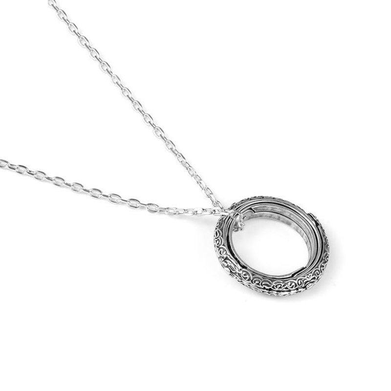 Silvery US 11 Transformable Astronomical Sphere Ring - Alloy - 2-in-1 Ring and Pendant Design, Rotating Globe Structure, Retro Cosmic Style, Unisex Fashion Accessory