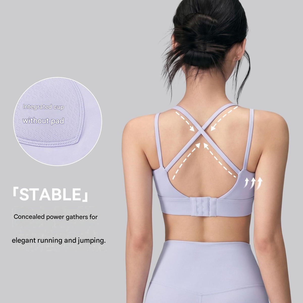 Blue L Size One-piece sports bra with thin straps - Nylon - Fixed Cup, Adjustable Back Closure, Cross Back Straps, Breathable Fabric for Yoga and Gym