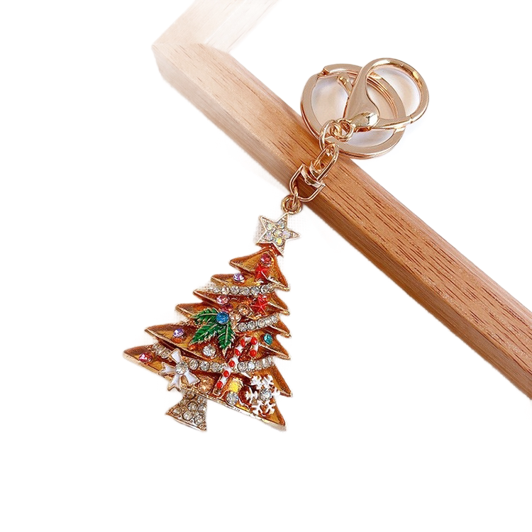 2 Pack Yellow Christmas Tree Keychain with Rhinestones - Alloy Bag Charm, Festive Car Key Ring, Holiday Gift Accessory