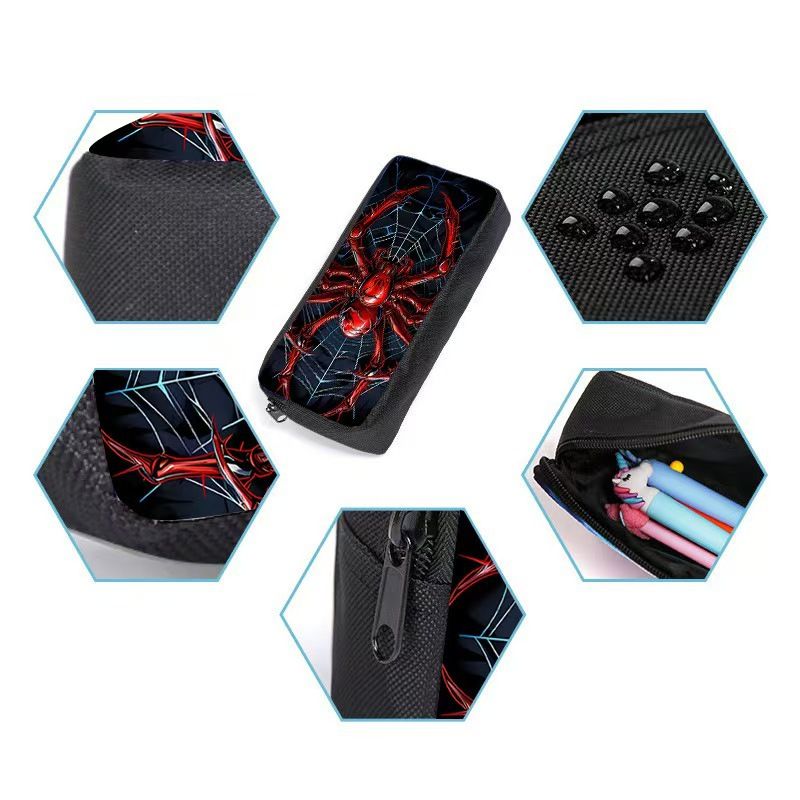 Style 2 3 Piece Spider Print School Bag Set - Large Capacity Polyester Backpack, Insulated Lunch Bag and Pencil Case - Lightweight Student Bookbag with Side Pocket for Boys Teens