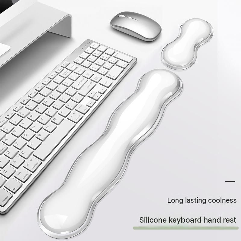 Blue Cooling Gel Keyboard and Mouse Wrist Rest Set - Ergonomic Silicone Support, Non-Slip Base - Transparent Cushion for Office, Gaming & Home Desk Setup