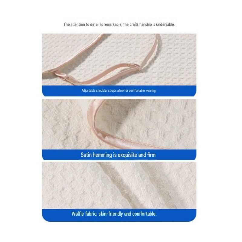 Champagne Wearable Waffle Bath Towel Set with Adjustable Straps - 70x150cm Quick Dry Wrap Dress and 35x75cm towel, Absorbent Spa Robe Alternative for Women, Shower and Gym Essential