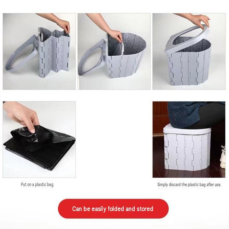 Black Portable Folding Car Toilet -With toilet paper holder  Heavy Duty ABS Collapsible Camping Potty with Lid, Washable Emergency Travel Commode for Road Trips, Outdoor & Home Use