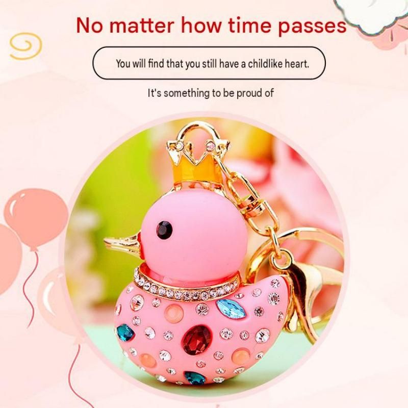 Purple Rhinestone Duck Keychain with Crown - Cute Resin Duck Bag Charm and Car Key Ring, Gold Plated Alloy Accessory, Novelty Gift for Women and Girls