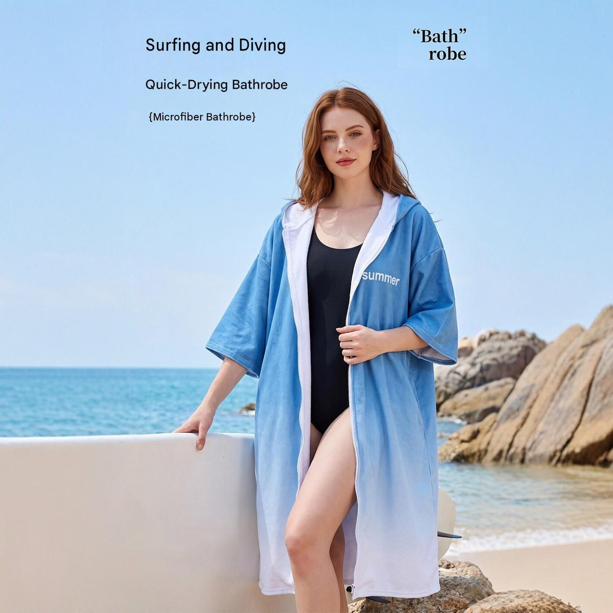 2 pack Quick Dry Microfiber Surf Poncho Towel（Style 5）-  Hooded Changing Robe with Zipper - Lightweight Beach Wrap for Swimming Travel