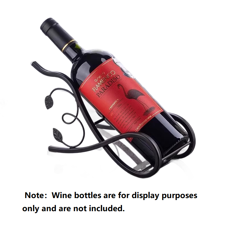 Black Artistic Leaf Design Decorative Iron Wine Rack - Elegant Leaf Design Countertop Wine Bottle Holder, Stable Metal Wine Stand for Dining Table Kitchen Bar, Rust Resistant Home Decor Gift