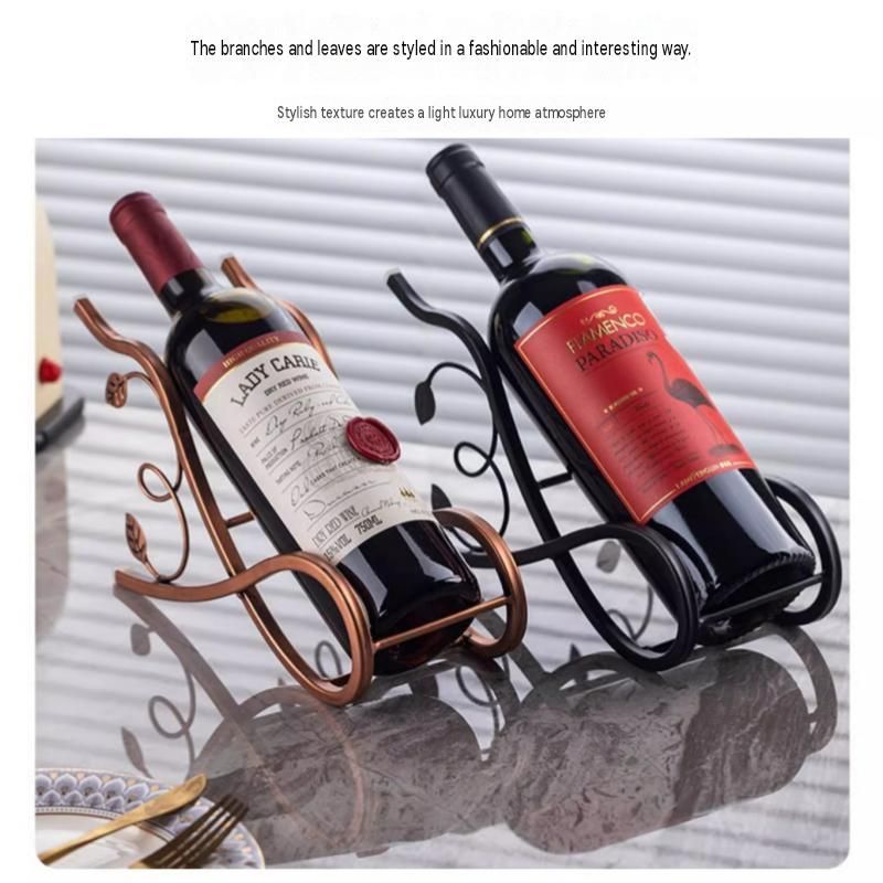 Black Artistic Leaf Design Decorative Iron Wine Rack - Elegant Leaf Design Countertop Wine Bottle Holder, Stable Metal Wine Stand for Dining Table Kitchen Bar, Rust Resistant Home Decor Gift
