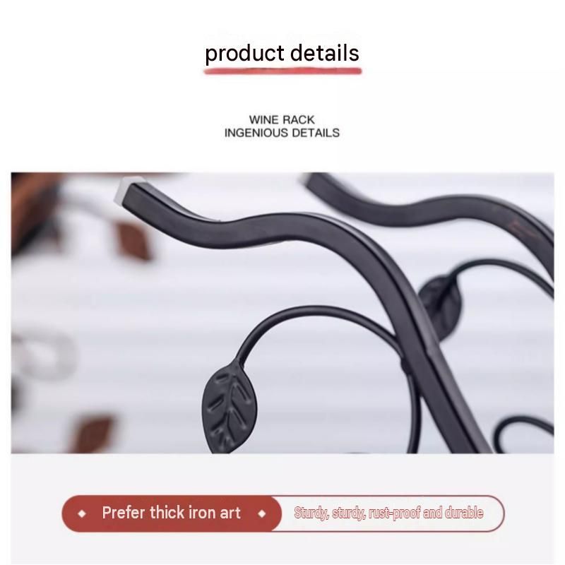Black Artistic Leaf Design Decorative Iron Wine Rack - Elegant Leaf Design Countertop Wine Bottle Holder, Stable Metal Wine Stand for Dining Table Kitchen Bar, Rust Resistant Home Decor Gift