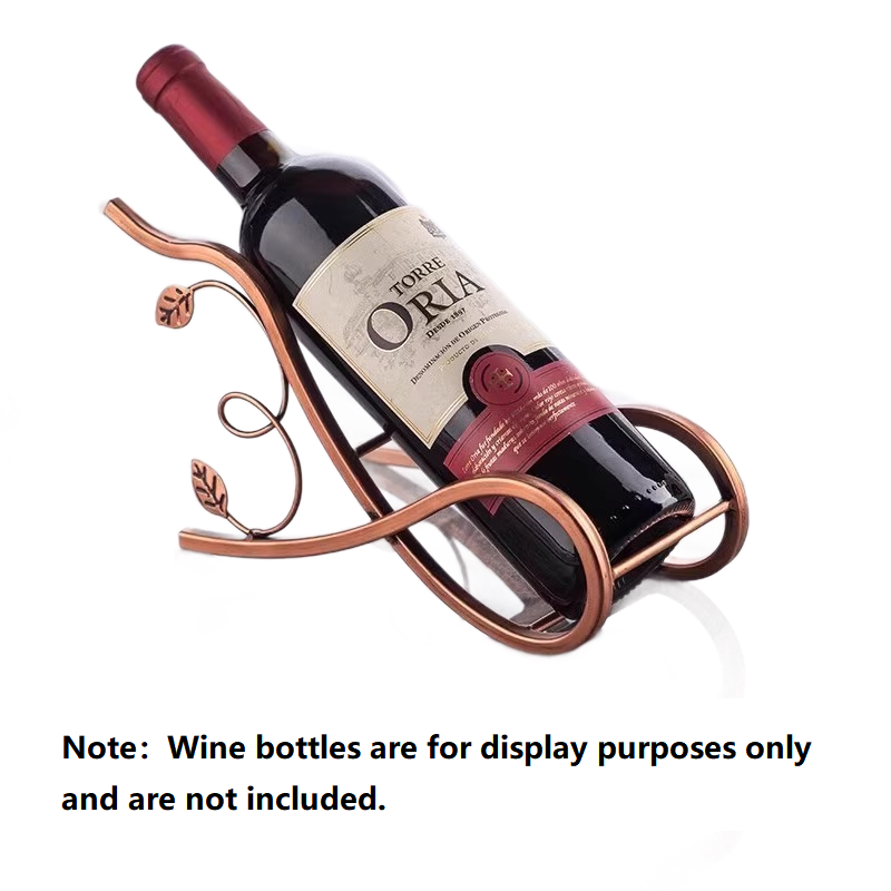Rose gold Artistic Leaf Design Decorative Iron Wine Rack - Elegant Leaf Design Countertop Wine Bottle Holder, Stable Metal Wine Stand for Dining Table Kitchen Bar, Rust Resistant Home Decor Gift