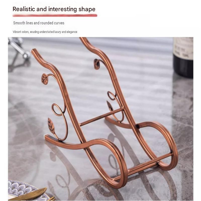 Rose gold Artistic Leaf Design Decorative Iron Wine Rack - Elegant Leaf Design Countertop Wine Bottle Holder, Stable Metal Wine Stand for Dining Table Kitchen Bar, Rust Resistant Home Decor Gift