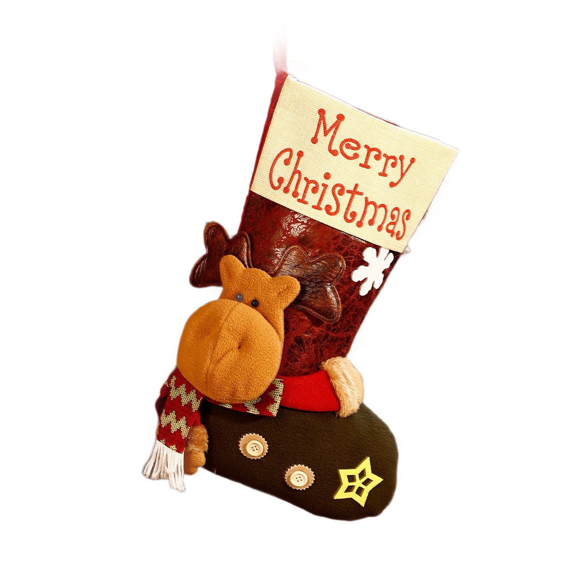 3 pack Reindeer-shaped Christmas stocking—45cm high fabric gift bags, suitable for decorating fireplace mantels and hanging Christmas trees