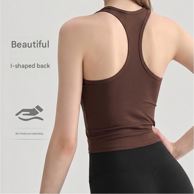 Blue Size L Women's Seamless Racerback Yoga Tank Top with Built-in Pads - Square Neck Sports Bra Vest, Breathable Polyester Activewear for Gym, Pilates, and Daily Wear