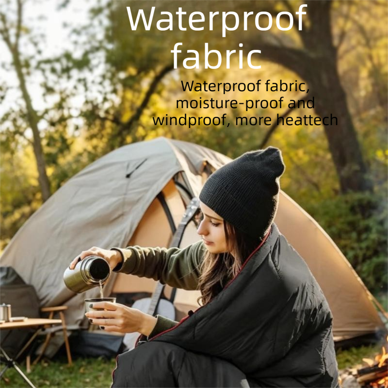 Grey Lightweight Travel Blanket with Buckle - 0.68kg Waterproof Nylon Poncho for Camping and Picnic - Compact Foldable Cover with Storage Bag