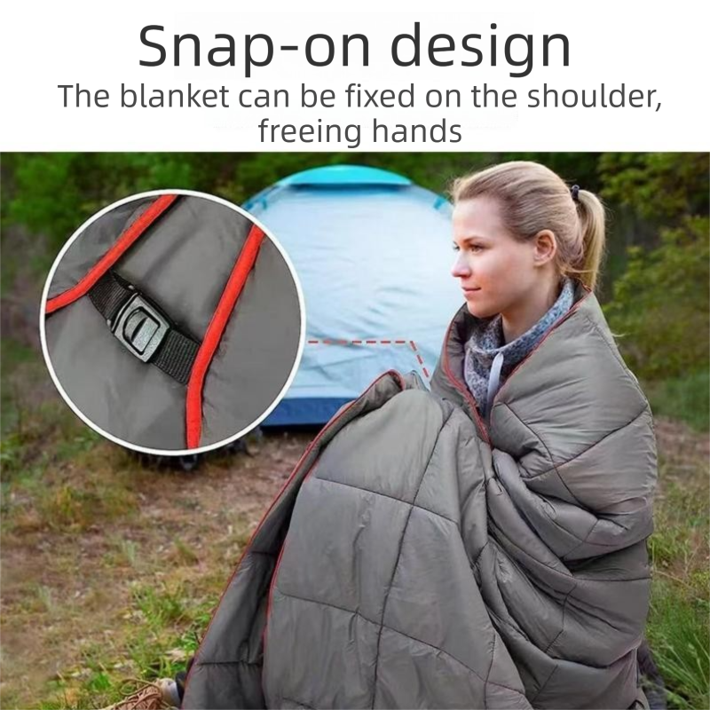 Black Lightweight Travel Blanket with Buckle - 0.68kg Waterproof Nylon Poncho for Camping and Picnic - Compact Foldable Cover with Storage Bag