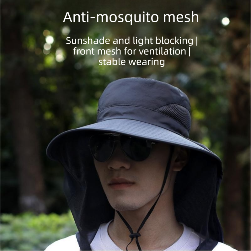 Green Sun Protection Hat with Mosquito Net - Wide Brim Bucket Hat with Neck Flap and Face Mesh, Breathable Outdoor Fishing Cap for Camping and Gardening