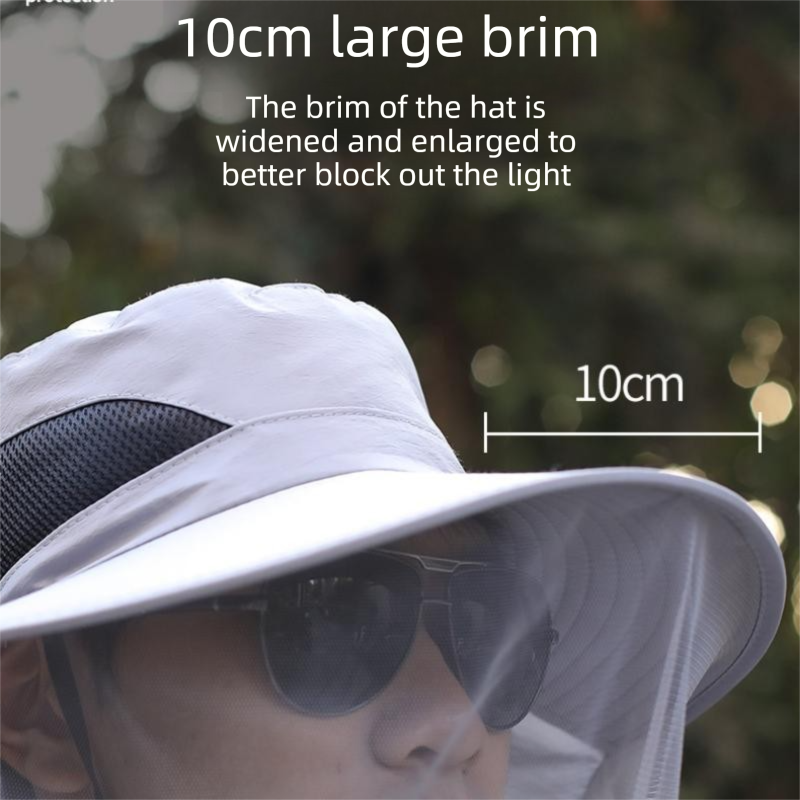 Green Sun Protection Hat with Mosquito Net - Wide Brim Bucket Hat with Neck Flap and Face Mesh, Breathable Outdoor Fishing Cap for Camping and Gardening