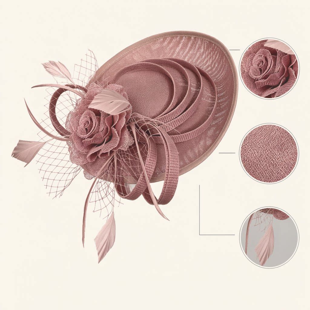Yellow Saucer Fascinator Hat with Handcrafted Mesh Rose - Lightweight Wedding & Horse Race Day Headpiece with Feathers