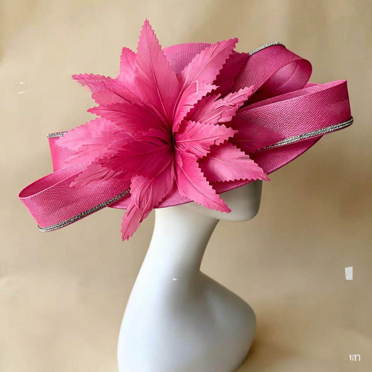 Rose Red Oversized Sinamay Statement Fascinator - Large Leaf & Rhinestone Trim Derby Hat for Weddings & Race Day
