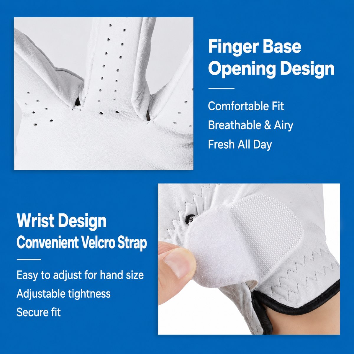 White Left Hand Golf Glove S Size - Breathable Anti-Slip Golf Glove with Adjustable Wrist Strap for Golf Training and Outdoor Games