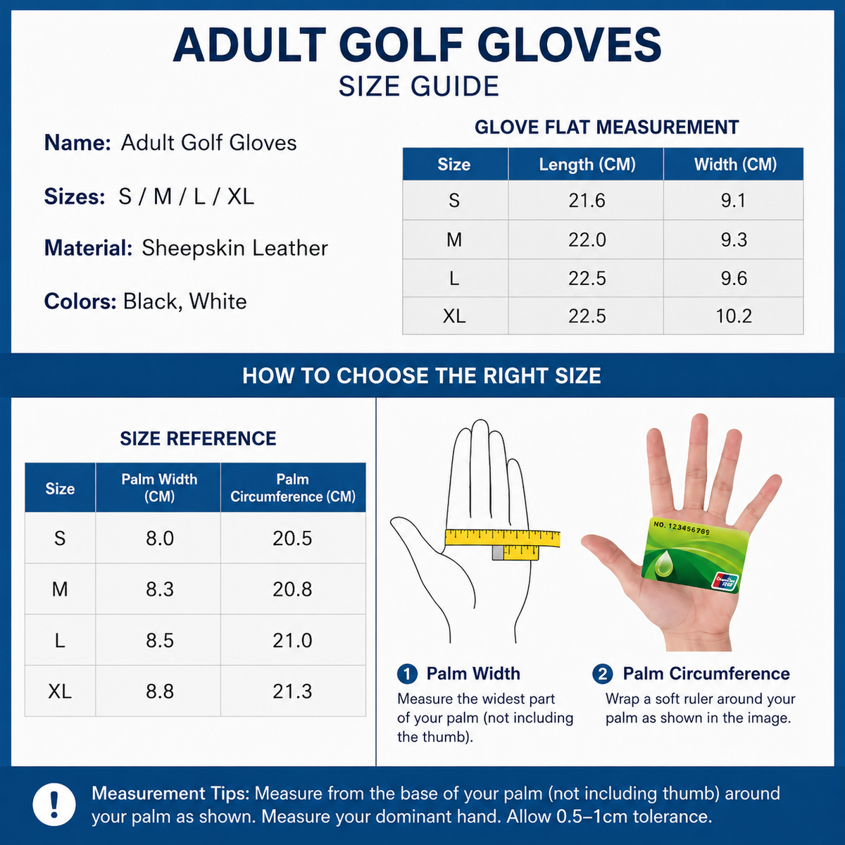 Black Left Hand Golf Glove M Size - Breathable Anti-Slip Golf Glove with Adjustable Wrist Strap for Golf Training and Outdoor Games