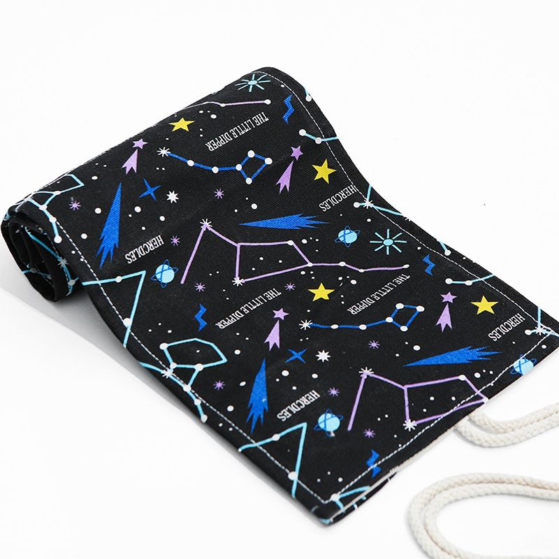 Starry Sky Roll-Up Pencil Case - 36-Slot Canvas Pencil Wrap, 46 x 20 cm Portable Tie Closure Storage for Drawing, Sketching and Art Supplies