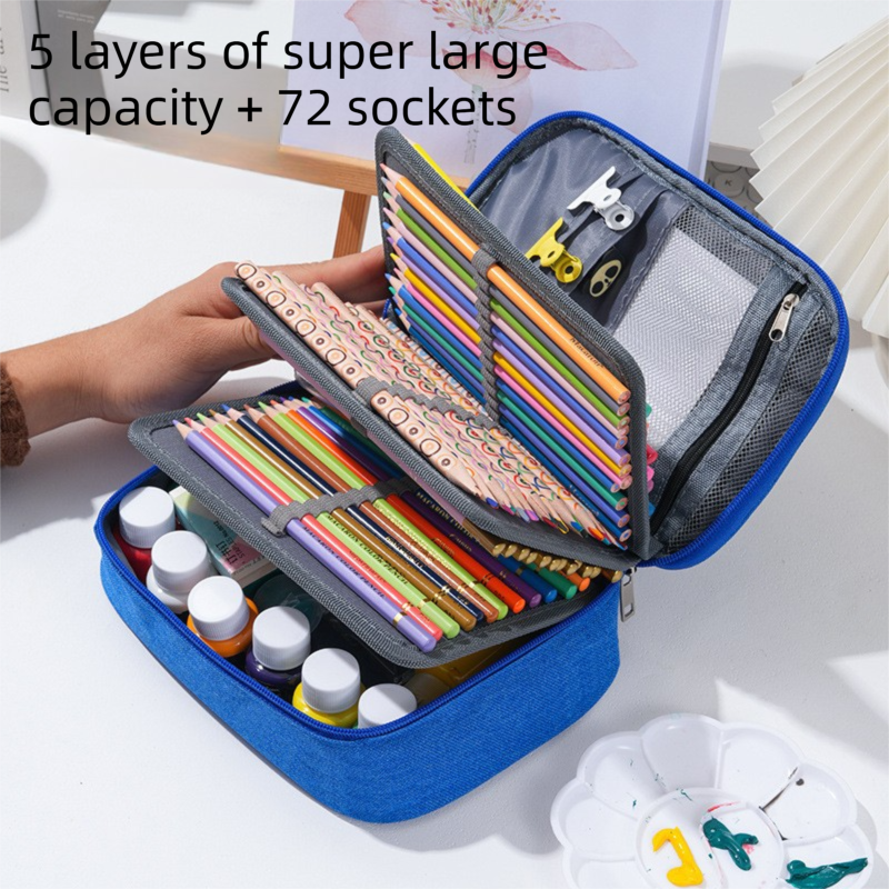 Large Capacity 72-Slot Pencil Case - Purple Multi-Layer Zipper Stationery Organiser with Carry Handle, 23 x 16.5 x 7 cm for Pencils, Pens and Art Supplie