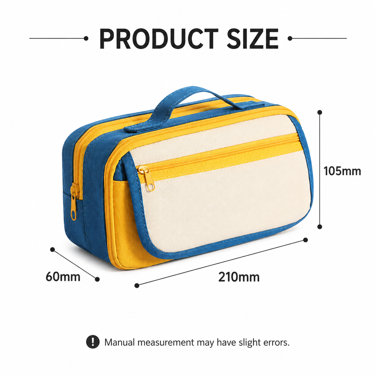 Large Capacity Multi-Layer Pencil Case with Handle - Blue Contrast Stationery Storage Bag with Multiple Compartments, Magnetic Front Pocket, 21 x 10.5 x 6 cm