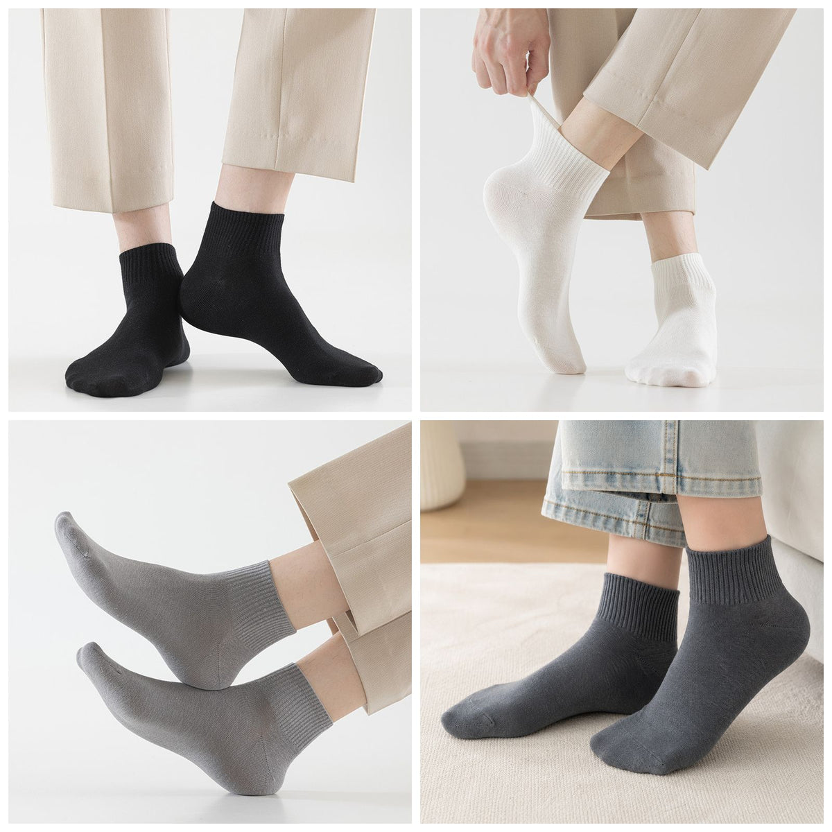 5 Pairs Mixed Colors Cotton Blend Ankle Socks - Solid Colour Breathable Short Socks with Ribbed Cuffs, Soft Everyday Casual Socks for Work, Sport and Daily Wear