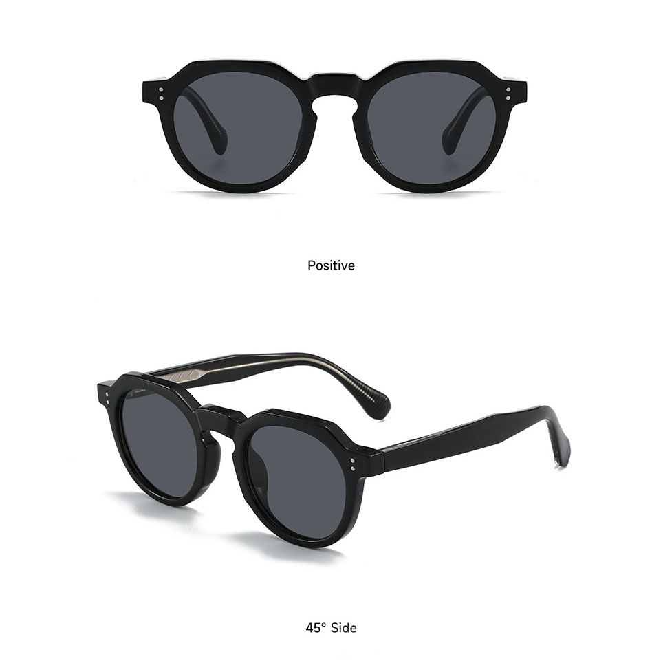 Black Retro Round Sunglasses with Storage Pouch - Lightweight Fashion Sun Glasses with Dark Tinted Lenses for Driving, Travel and Everyday Outdoor Wear