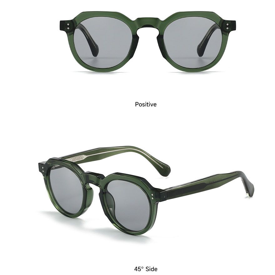 Transparent Green Retro Round Sunglasses with Storage Pouch - Lightweight Fashion Sun Glasses with Dark Tinted Lenses for Driving, Travel and Everyday Outdoor Wear