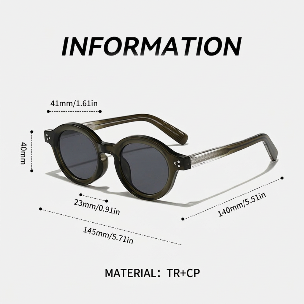 Green Retro Round Sunglasses with Storage Pouch - 41mm Fashion Tinted Lens Sun Glasses with Slim Temple Design for Travel, Beach, Driving and Everyday Outdoor Wear