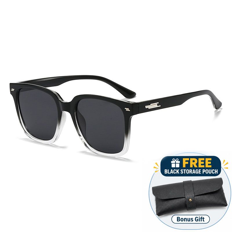 Gradient Black Polarized Square Sunglasses - Retro Full Rim Fashion Sunglasses with Dark Lenses, Comfortable Nose Bridge and Free Storage Pouch for Driving, Travel and Outdoor Wear