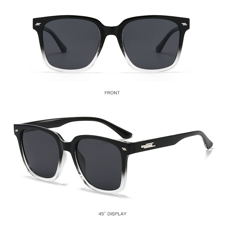 Gradient Black Polarized Square Sunglasses - Retro Full Rim Fashion Sunglasses with Dark Lenses, Comfortable Nose Bridge and Free Storage Pouch for Driving, Travel and Outdoor Wear