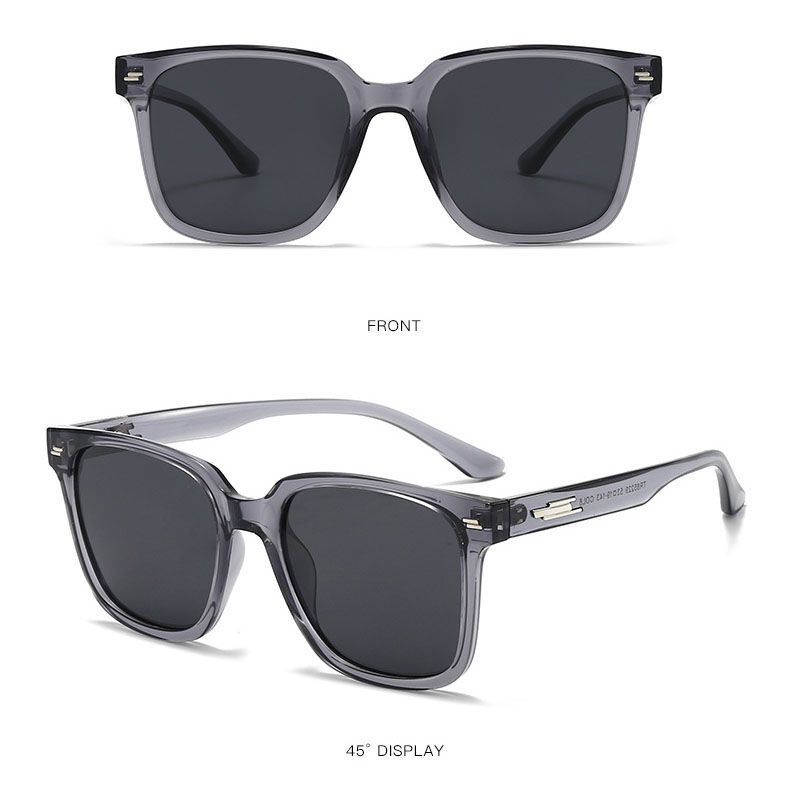 Transparent Gray Polarized Square Sunglasses - Retro Full Rim Fashion Sunglasses with Dark Lenses, Comfortable Nose Bridge and Free Storage Pouch for Driving, Travel and Outdoor Wear