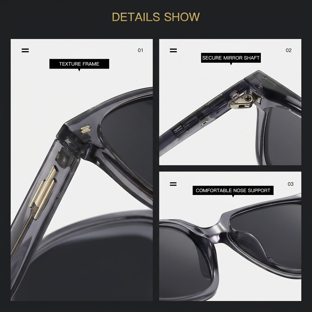Transparent Gray Polarized Square Sunglasses - Retro Full Rim Fashion Sunglasses with Dark Lenses, Comfortable Nose Bridge and Free Storage Pouch for Driving, Travel and Outdoor Wear