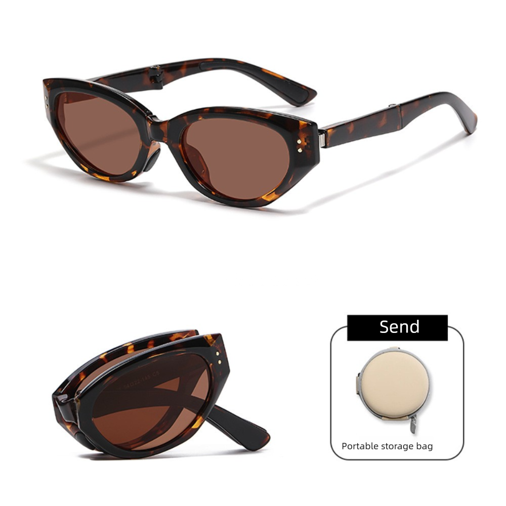 Tortoiseshell Foldable Sunglasses with UV Protection - Lightweight Compact Folding Sun Glasses with Dark Lenses and Round Storage Case for Travel, Driving and Outdoor Wear