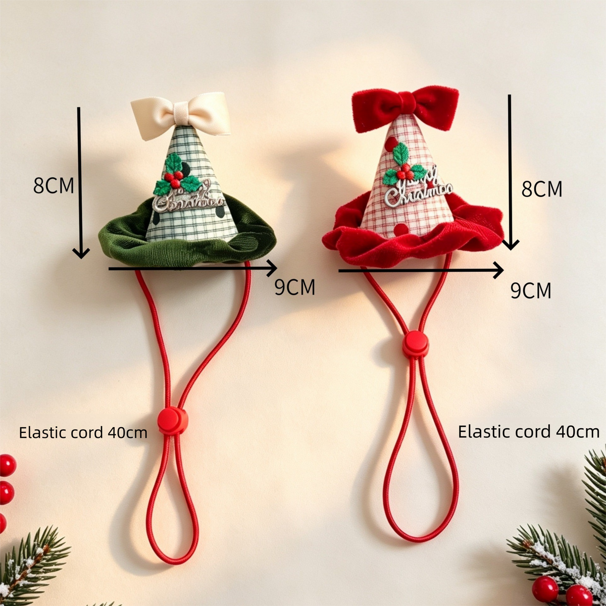 Christmas Pet Hat and Bandana Set (L)- Green Christmas Tree Bow Design with Adjustable Neck Wrap and Elastic Hat Strap for Dogs and Cats, Festive Party Photo Outfit