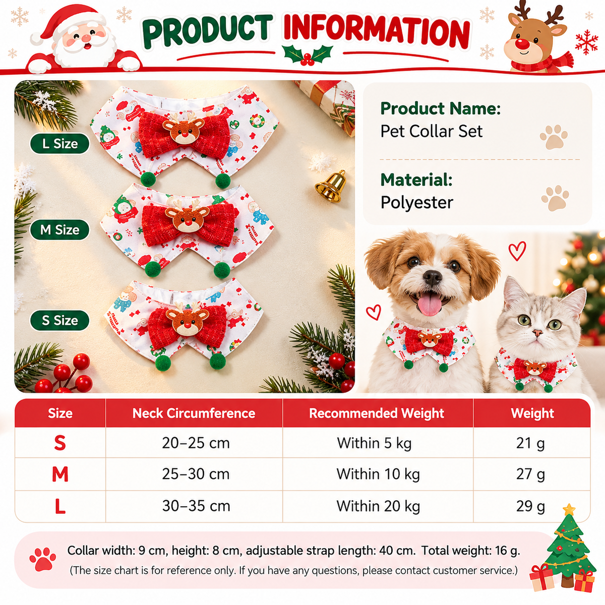 Christmas Pet Hat and Bandana Set (L)- Green Christmas Tree Bow Design with Adjustable Neck Wrap and Elastic Hat Strap for Dogs and Cats, Festive Party Photo Outfit