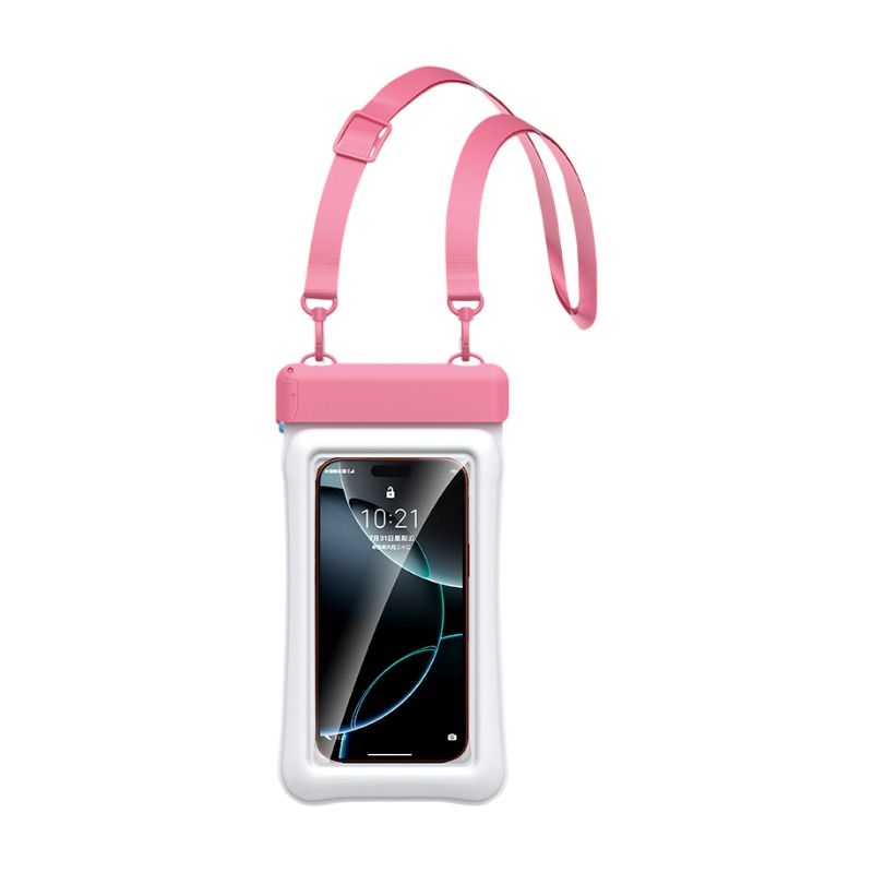 Pink Floating Waterproof Phone Pouch - IPX8 TPU Dry Bag with Dual Airbag Frame, Touchscreen Window and Adjustable Strap for Swimming, Beach and Water Sports