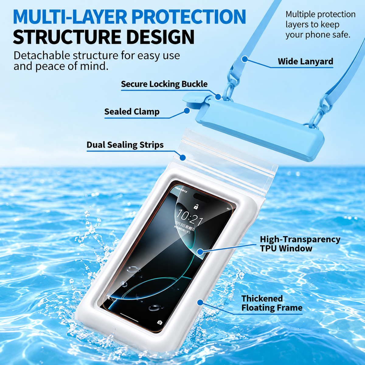 Pink Floating Waterproof Phone Pouch - IPX8 TPU Dry Bag with Dual Airbag Frame, Touchscreen Window and Adjustable Strap for Swimming, Beach and Water Sports