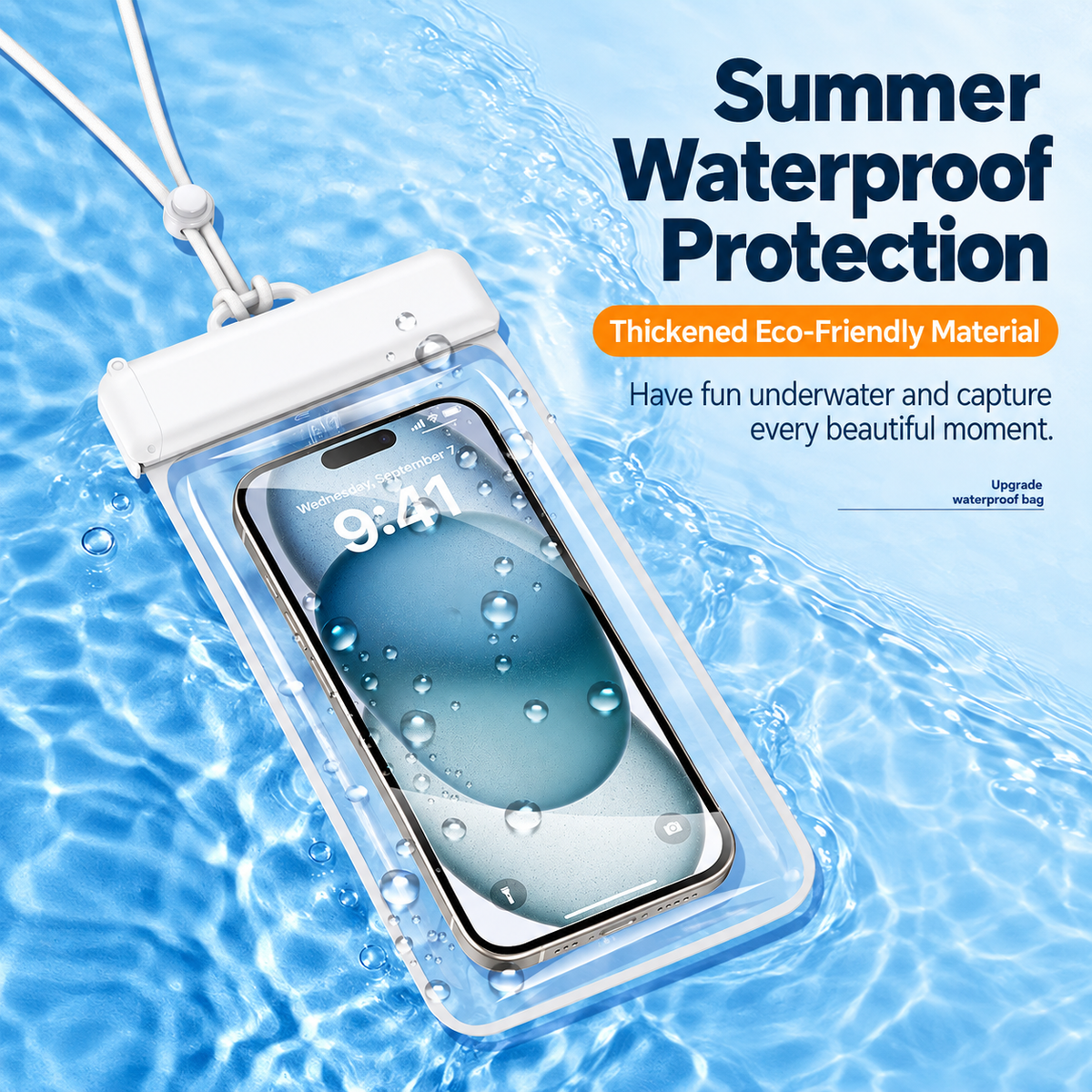 White 3 Pack Waterproof Phone Pouches - Clear Touchscreen Dry Bags with Four Layer Seal and Soft Adjustable Neck Straps for Swimming, Beach, Pool and Water Sports