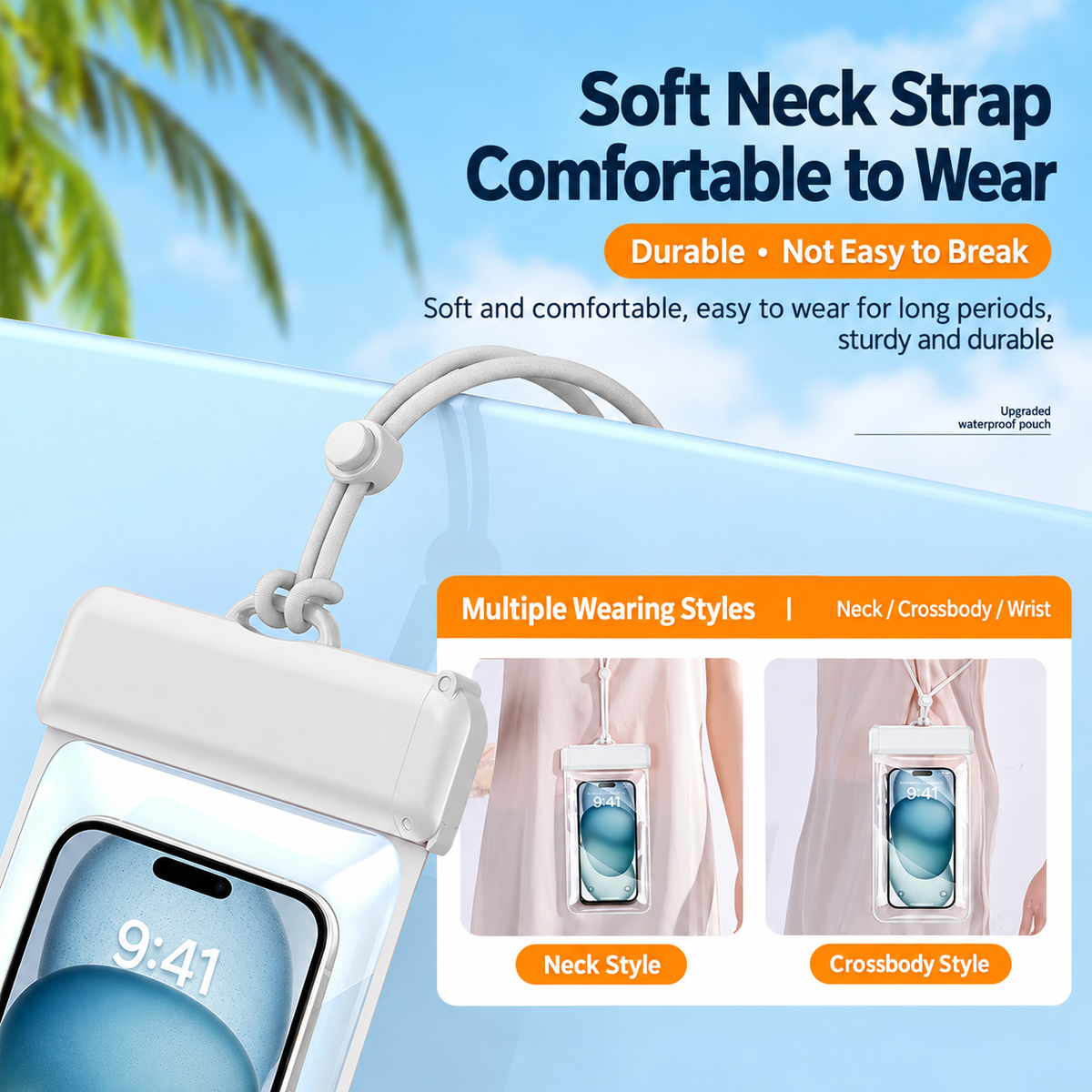 White 3 Pack Waterproof Phone Pouches - Clear Touchscreen Dry Bags with Four Layer Seal and Soft Adjustable Neck Straps for Swimming, Beach, Pool and Water Sports
