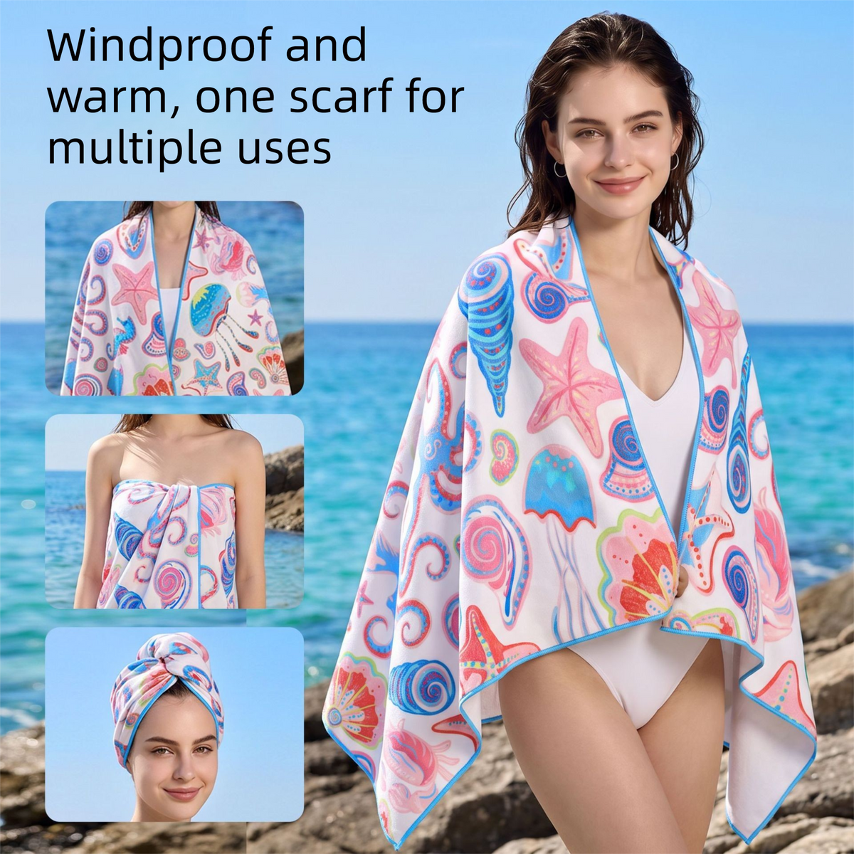Quick Dry Microfibre Beach Towel (White Octopus)- 70 x 140 cm Printed Sand Resistant Lightweight Absorbent Travel Towel for Swimming, Pool, Beach, Gym and Holidays