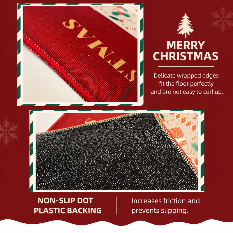 Red Christmas Doormat 2 Pack - 50 x 80 cm Festive Entrance Floor Mats, Soft Velvet Surface, Non Slip Backing for Front Door, Hallway and Holiday Home Decor