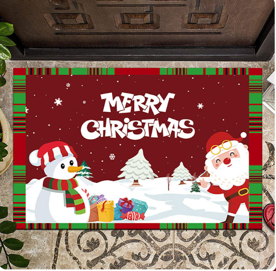 Red Christmas Doormat 2 Pack - 50 x 80 cm Festive Entrance Floor Mats, Soft Velvet Surface, Non Slip Backing for Front Door, Hallway and Holiday Home Decor