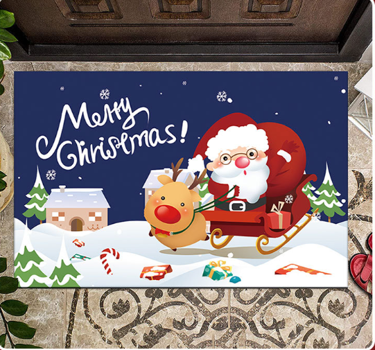 Green Christmas Doormat 2 Pack - 50 x 80 cm Santa Claus Festive Entrance Floor Mats, Non Slip Backing for Front Door, Hallway and Holiday Home Decor
