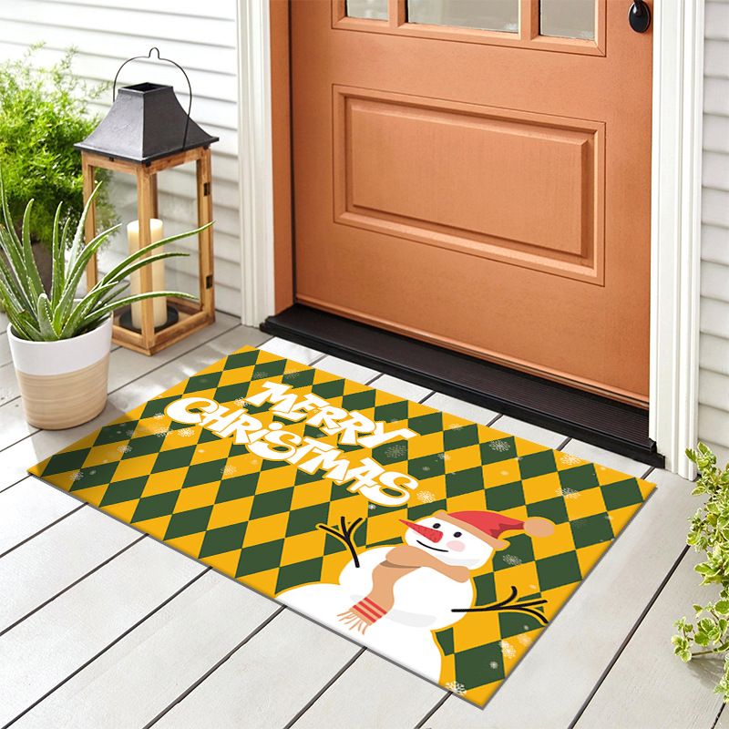 Yellow and Green Christmas Doormat 2 Pack - 50 x 80 cm Snowman Festive Entrance Floor Mats, Non Slip Backing for Front Door, Hallway and Holiday Decor