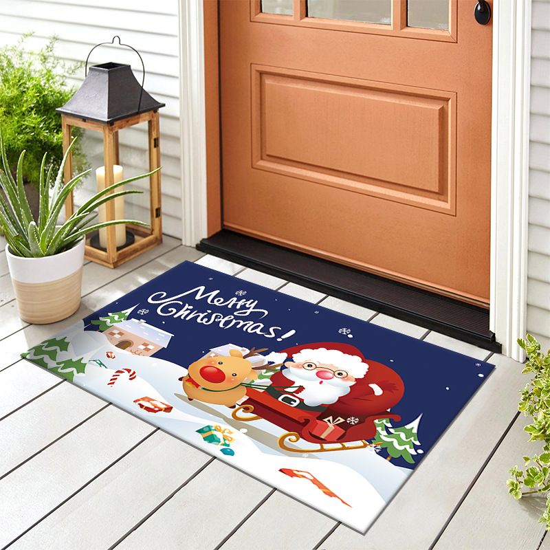 Blue Christmas Doormat 2 Pack - 50 x 80 cm Snowman Festive Entrance Floor Mats, Non Slip Backing for Front Door, Hallway and Holiday Decor