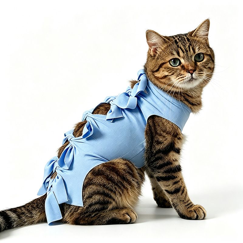 Blue Tie Back Cat Recovery Suit S Size (Approx. 0.5-1 kg) - Modal Stretch Post Surgery Bodysuit, Breathable Anti Lick Abdominal Cover for Cats and Small Dogs
